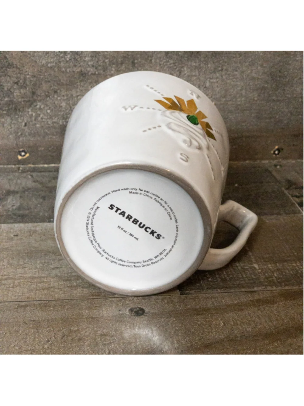 STARBUCKS Siren's Eye Anniversary Mug Green Jewel Mermaid 2014 12oz. Compass Cup